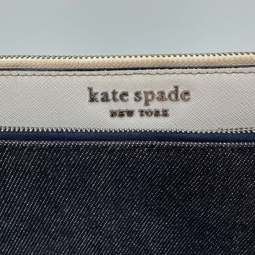 KATE SPADE Cameron Denim Blue White Color Block Crossbody Clutch Purse
